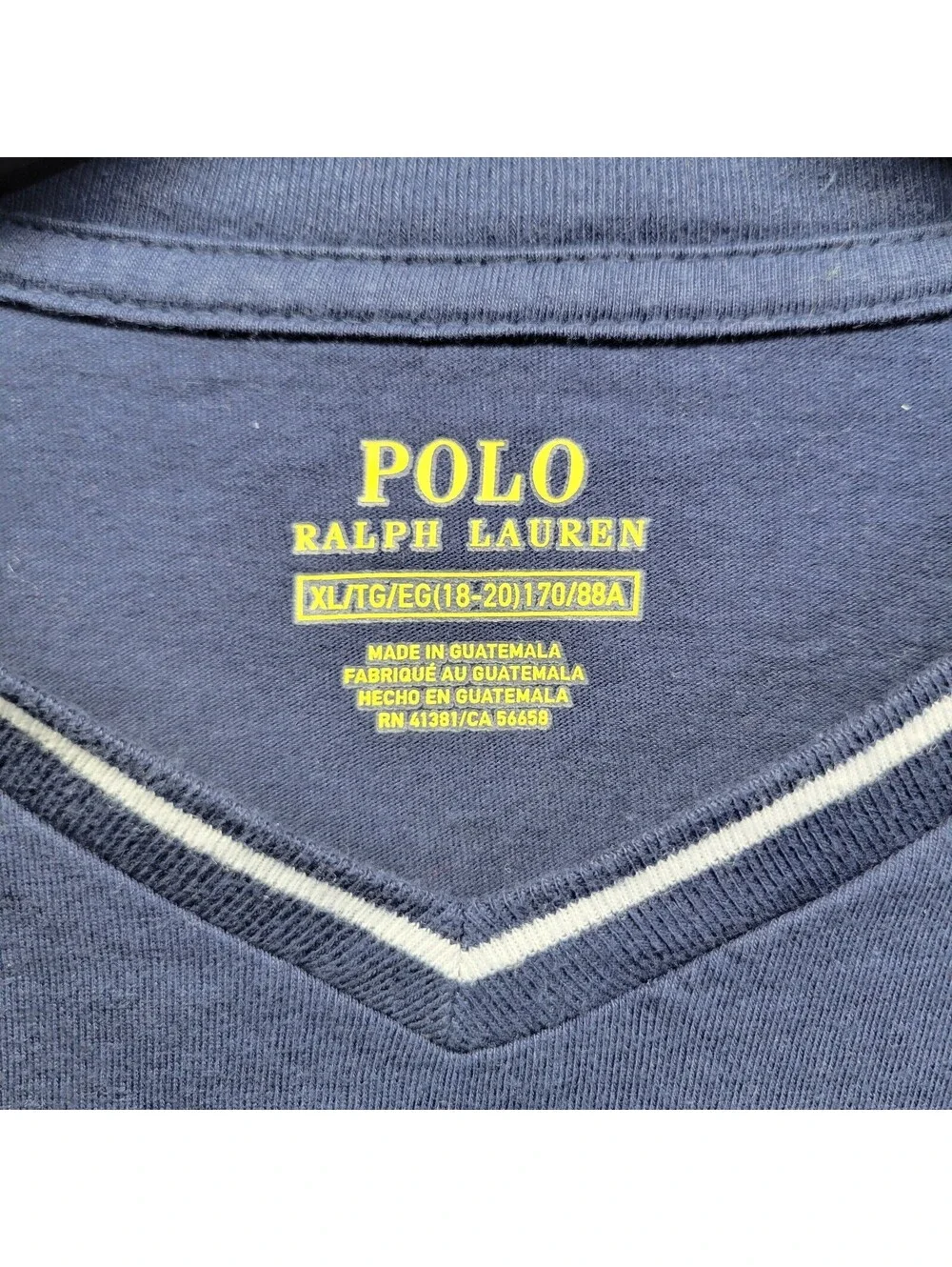 Polo Ralph Lauren Boy's XL T-Shirt V Neck White Pony Navy Blue